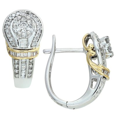 0.60 ct. t.w. Round and Baguette Diamond Earrings in 14k Two-Tone Gold (I, I1) 