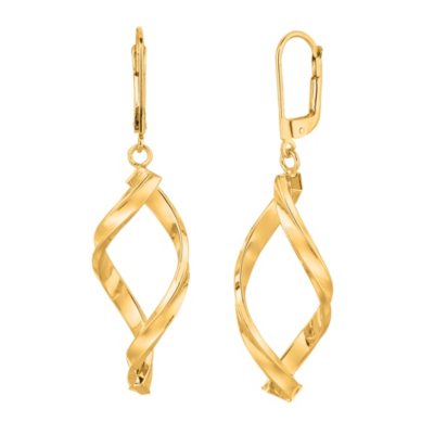 14k Yellow Gold Dangle Drop Free Form Earrings