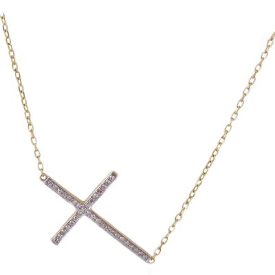 0.18 CT. T.W. Diamond Sideways Cross Necklace in 14K Yellow Gold