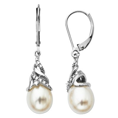Freshwater Pearl and Diamond Accent Drop Earrings