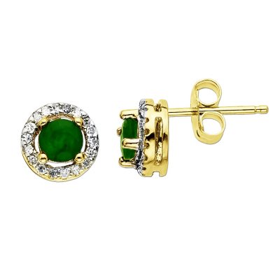 .375 ct. t.w. Emerald with Diamond Accent Stud Earrings