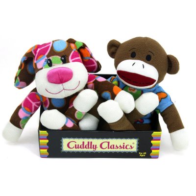 2 pk. Cuddly Classic Sock Animals - Dog and Monkey