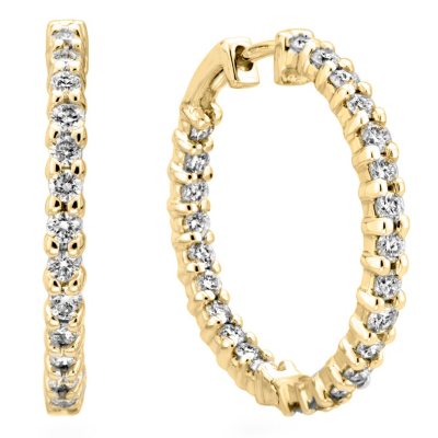 3.45 CT. TW. Diamond Hoop Earrings in 14K Yellow Gold (H-I, I1)      