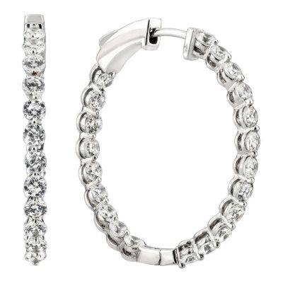 3.45 CT. TW. Diamond Hoop Earrings in 14K White Gold (H-I, I1)      