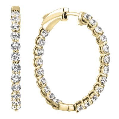 3.45 CT. TW. Diamond Hoop Earrings in 14K Yellow Gold (H-I, I1)      