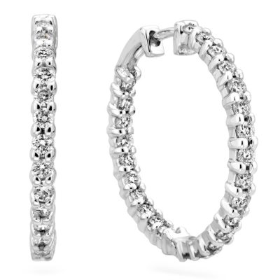 3.45 CT. TW. Diamond Hoop Earrings in 14K White Gold (H-I, I1)      