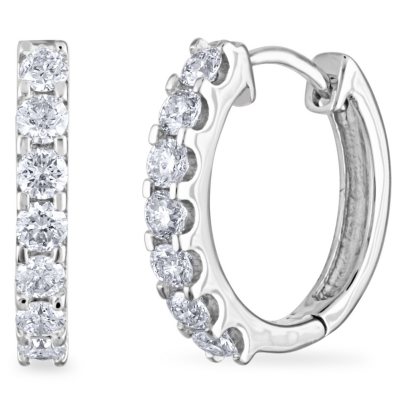 .46 CT. TW. Diamond Hoop Earrings in 14K White Gold (H-I, I1)      