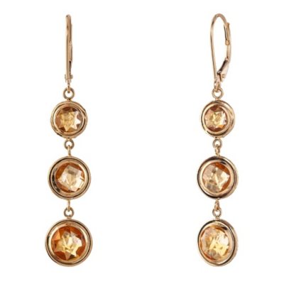 Round Citrine Dangle Leverback Earrings in 14K Yellow Gold