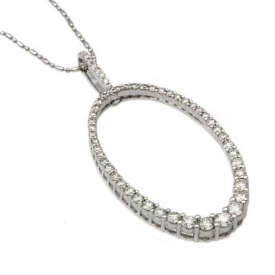 1.50 CT. T.W. Diamond Graduated Oval Hoop Pendant in 14K White Gold (I, I1)