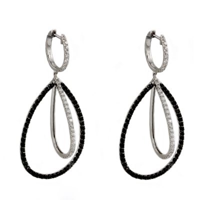 2.20 CT. T.W. Black and White Diamond Drop Earrings in 14K White Gold (Black & I, I1)