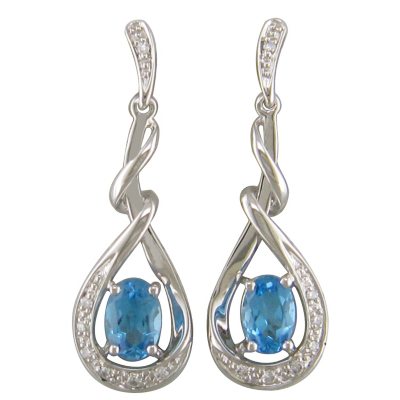 Blue Topaz and Diamond Accent Earrings in 14K White Gold