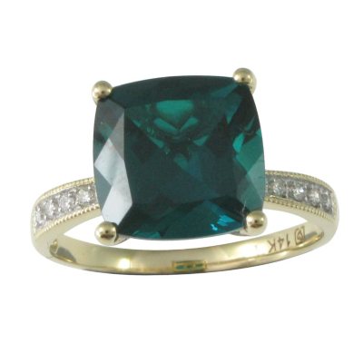 2.64 ct. Cushion-Cut Lab-Created Emerald Ring with Diamond Accents in 14K Yellow Gold