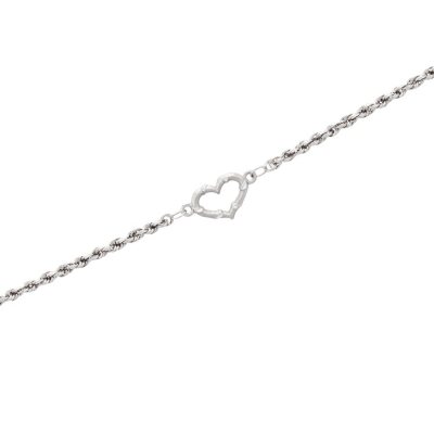 9" Open Heart Ankle Bracelet in 14K White Gold