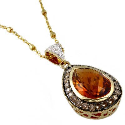 Madeira Citrine, Brown and White Diamond Pendant in 14K Yellow Gold (Brown & H-I, I1)