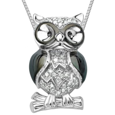 0.10 CT. T.W. Black and White Diamond Owl Pendant in Sterling Silver (H-I & Black, I1)