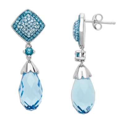 Blue Briolet Crystal Earrings in Sterling Silver