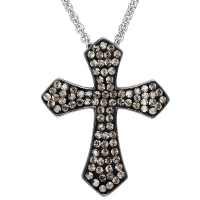 Silver Black Crystal Cross Pendant in Sterling Silver