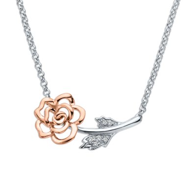 Flower Pendant with Diamond Accent in Sterling Silver and 14K Pink Gold