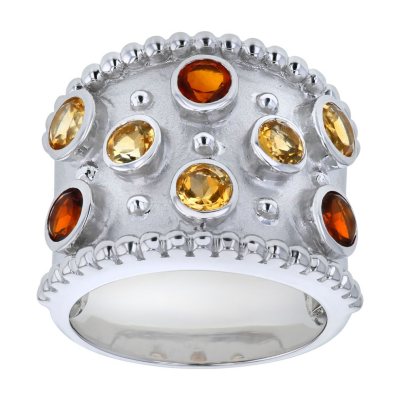 Citrine and Mederia Citrine Ring in Sterling Silver