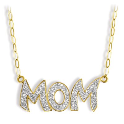 Mom Glitter Pendant in 14K Yellow Gold