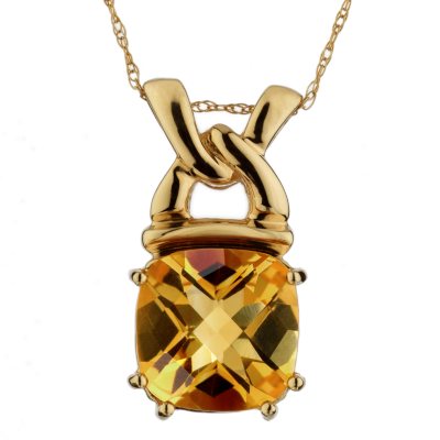 4.00 ct. t.w. Cushion-Cut Citrine Antique Link Pendant in 14k Yellow Gold.