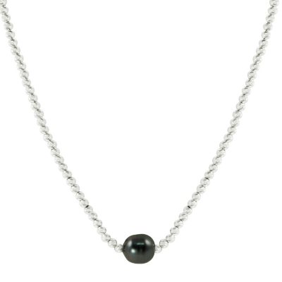 9-10mm Tahitian Pearl and Sterling Silver Bead Necklace