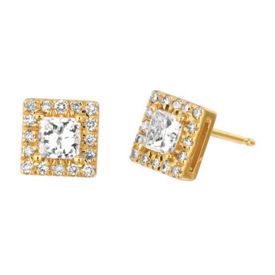 1.00 CT. TW. Princess-Cut Diamond Halo Earrings 14K Yellow Gold (I, I1)