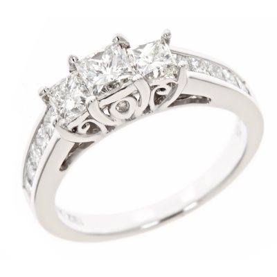 1.95 CT.T.W. 3-Stone Princess Diamond Ring in 14K White Gold (H-I, I1)