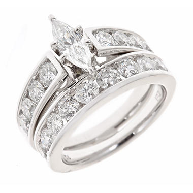 ... Marquise and Round Diamond Bridal Ring Set in 14K White Gold (H-I, I1