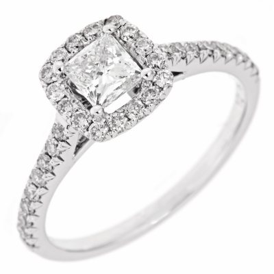 0.96 CT.T.W. Princess & Round Cut Diamond Ring in 14K White Gold (H-I, I1)