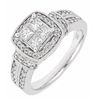 96 CT.T.W. Invisible-Set Princess Diamond Ring in 14K White Gold (H ...