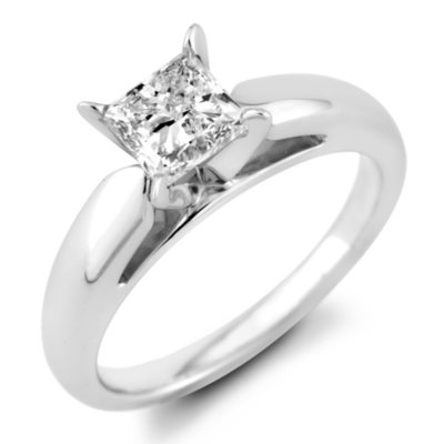 0.72 ct. Princess Diamond Solitaire Ring in 14k White Gold (F, I1)