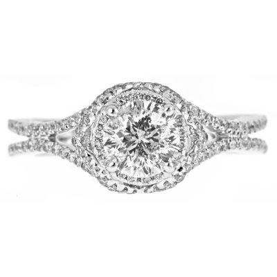 1.50 ct. t.w. Round Cut and Pave Diamond Bridal Ring in 14k White Gold (H-I, I1)