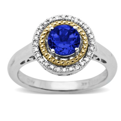 Created Sapphire and Diamond Accent Birthstone Ring in Sterling Silver and 14k Yellow Gold