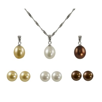 Sterling Silver & Freshwater Pearl Ensemble Pendants & Studs