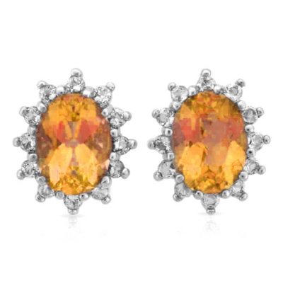 Oval Cut Citrine and White Topaz Earrings in 14K White Gold