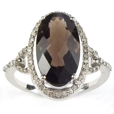 3.8 ct. Smokey Topaz and Diamond Ring in Sterling Silver