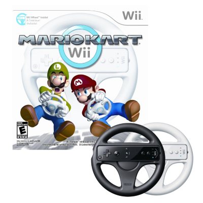 Wii Mario Kart w/ 2 Wii Wheels (1 White and 1 Black)
