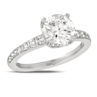 0.90 ct. t.w. Diamond Pave Solitaire Platinum Ring (I, VS2) 