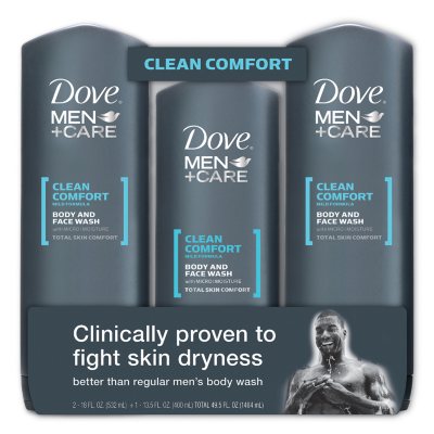 Dove Men+Care Body and Face Wash Bonus Pack - Clean Comfort - 2/18 oz. + 13.5 oz.