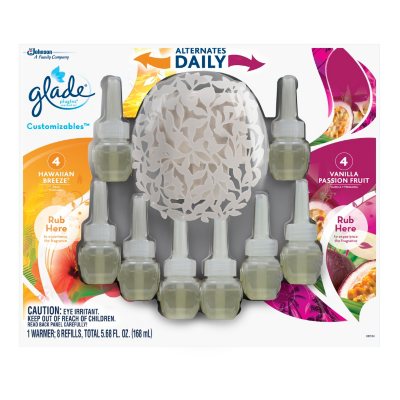 Glade Customizables PlugIns Scented Oil Warmer + 8 Refills, Hawaiian Breeze Scent & Vanilla Passion Fruit