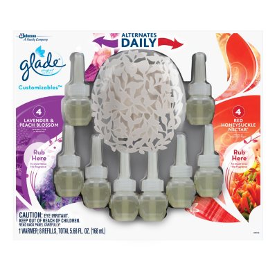 Glade Customizables PlugIns Scented Oil Warmer + 8 Refills, Lavender & Peach Blossom & Red Honeysuckle Nectar