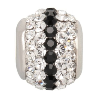 Black and White Genuine Swarovski Crystal Charm Bead in Sterling Silver