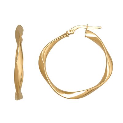 3x25mm Twisted Round Hoop Earring in 14K Yellow Gold