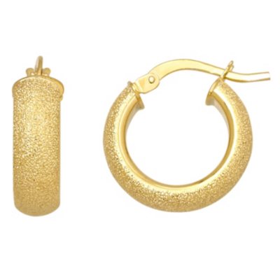 5x10mm Sparkling Puntinato Hoop Earring in 14K Yellow Gold