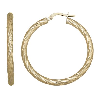3x30mm Twisted Round Hoop Earring in 14K Yellow Gold