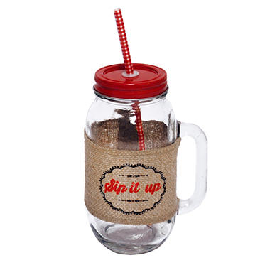 24 oz. Mason Jar Drinkware set of 6 with Burlap Sleeves & 12 Reusable Straws