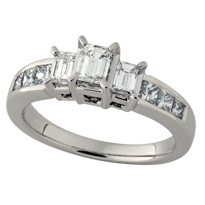 1.00 ct.t.w. Emerald Cut Diamond Three Stone Ring in 14k White Gold (I, SI2)