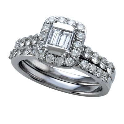 1.25 ct. t.w. Baguette and Round Cut Diamond Bridal Ring in 14k White Gold (I, I1)