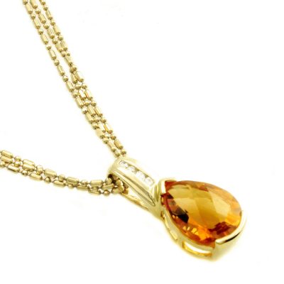 Pear-Shaped Citrine & Diamond Accent Pendant in 14K Yellow Gold